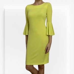 3 For $30! SALE Calvin Klein Neon Yellow Bell Sleeve Jersey Lightweight Dress